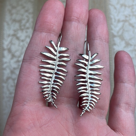 Silver leaf earrings 2” drop - Picture 3 of 13